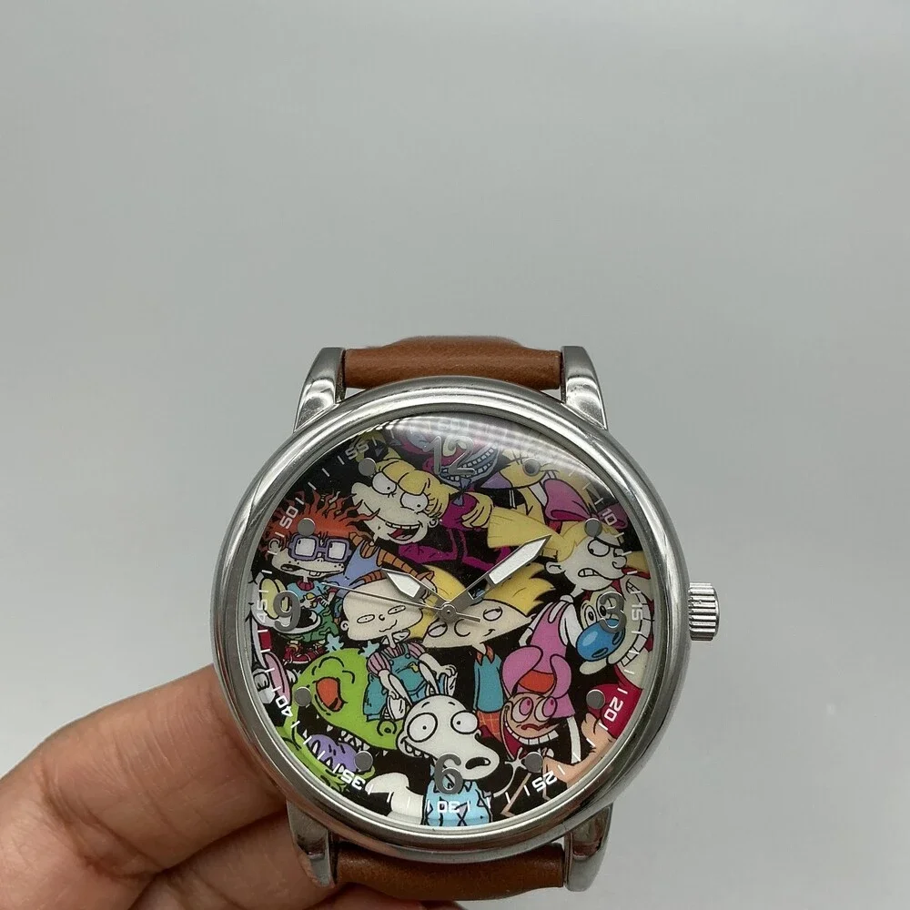 Nickelodeon Rewind Mens Watch 46mm Rugrats Arnold Rocko's Leather New Battery
